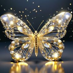 a golden butterfly with sparkling lights on its wings