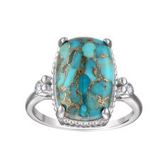 Enhance your look with this unique Designs by Gioelli Sterling Silver Blue Copper Turquoise Ring. Click on this JEWELRY & WATCHES GUIDE to learn about fit, styles, materials and more! Enhance your look with this unique Designs by Gioelli Sterling Silver Blue Copper Turquoise Ring. Click on this JEWELRY & WATCHES GUIDE to learn about fit, styles, materials and more! FEATURES Width: 15.5 mm Shank style: traditional Band fit: half-round Nickel free Metal: sterling silver Plating: rhodium Finish: po Copper Turquoise, Silver Blue, Cushion Cut, Turquoise Stone, Womens Jewelry Rings, Rings Statement, Turquoise Ring, Ring Designs, Statement Rings