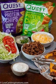 the ingredients to make this taco salad are shown