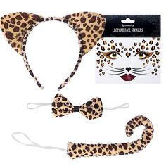 leopard print cat ears and bow tie set