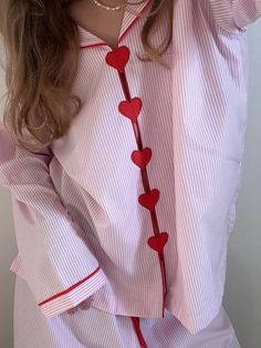 Get ready for a cozy night's sleep with our Girl Love Pajama Set in Pink Stripes. 🌙💤Key Features:💖 Cute and charming pink stripes.👚 Comfortable and stylish pajama top.🌟 Soft and breathable fabric.This adorable pajama set is perfect for lounging around or drifting off to dreamland. The pink stripes add a touch of sweetn Pink Pyjama Set, Wishlist 2024 Ideas, Cute Night Gowns, Classy Pajamas, Cute Christmas Pjs, Sewing Pajamas, Cute Pijamas, Unique Pajamas, Heart Pajamas