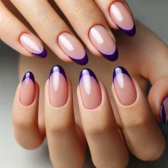 14 Gorgeous Purple Summer Nail Aesthetic Designs That Will Make You Shine All Season Long – Sober Alley Colorful Nail French, Purple Tip Nail Designs, Pop Nails Designs, Purple And Black Nails Ideas, Oval Purple French Tip Nails, Color Tips Nails Acrylic, Dark Purple French Tip Nails Acrylic Almond, Nails Acrylic Purple French Tip, French Tip Dark Purple