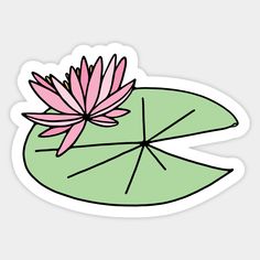 a pink flower sitting on top of a green leafy waterlily pond sticker