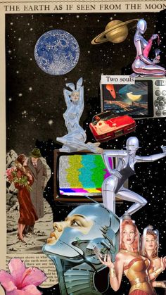 a collage of images from the past including an alien, space shuttle and other objects