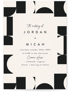 an elegant black and white wedding card with the words,'the beauty of jordan '