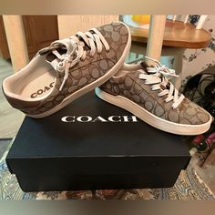 Brand New, Worn Once Then Put Back In Box No Scuffs Or Marks, Perfect Condition Still In Original Box Offers Welcome! Outfits With Coach Shoes, Coach Shoes Outfit For Women, Coach Shoes Outfit, Tenis Coach, Coach Shoes Women, White Nike Shoes, Coach Sneakers, Shoe Inspo, Girly Shoes