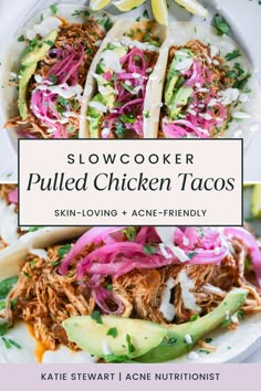 slow cooker pulled chicken tacos on a plate