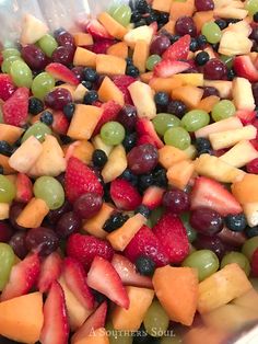 fresh fruit salad for a crowd with text overlay that reads, fruit salad for a crowd