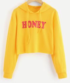 Yellow Honey School Sweaters, Crop Top Hoodie, Letter Print Hoodie, Crop Top Sweatshirt, Sweatshirt Outfit, Crop Hoodie, Sweatshirt Women, Fall Sweatshirt, Women Hoodies Sweatshirts