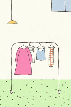 a drawing of clothes hanging on a clothes line