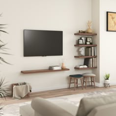 a flat screen tv mounted to the wall in a living room