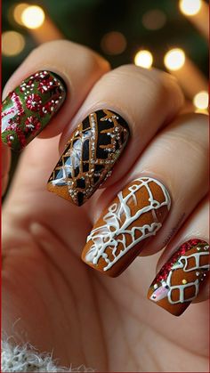 Get inspired for the holidays with these stunning gingerbread nails This nail art design features festive Christmas cat eye designs mesmerizing French tip styles and eye-catching 3D almond designs Discover how to create these easy unique Christmas nail designs that are sure to dazzle and impress Visit our blog for step-by-step tutorials and tips French Tip Styles, Almond Designs, Nail It