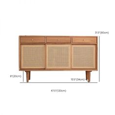 the sideboard is shown with measurements for it