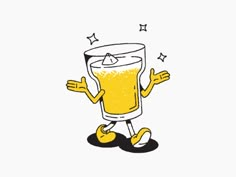 a drawing of a glass of beer with its arms and legs spread out to the side