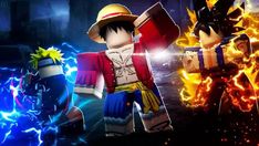 the characters from dragon ball battle are in front of fire and blue flames, with one person