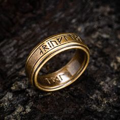 Stainless Steel Bronze Color Rune Ring-Rings-Norse Spirit Runes Love, Rune Ring, Viking Rings, Norse Jewelry, Magic Items, Fantasy Stuff, Mens Rings Fashion, Elder Futhark, Viking Ring