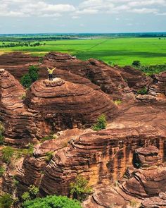 an animal standing on top of a large rock formation