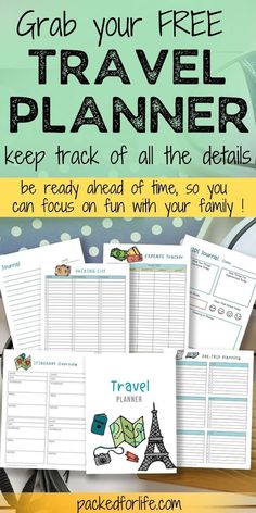 a travel planner with the text grab your free travel planner keep track of all the details