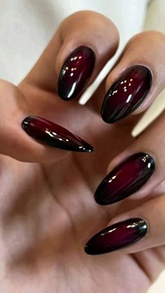 #fashion #aesthetic #rednails #darkred #cola #lanadelrey #nails Jewel Color Nails, Hadestown Nails, Mouthwashing Nails, Haunting Adeline Nails, Vampire Aesthetic Nails, Jennifer Check Nails, Wanda Maximoff Nails, Dark Femme Nails, Gothic Red Nails