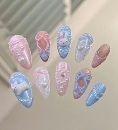 Idol Nails, Character Nails, Girls Nail Designs, Retro Nails, Star Nails, Kawaii Design, Unique Nails, 3d Nail Art