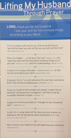 a sign that says, lifting my husband through prayer i ask you for him in these things