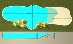 an overhead view of a swimming pool with measurements