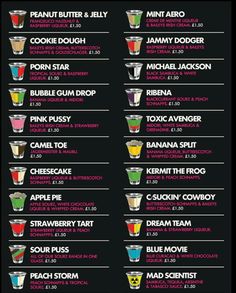 the cocktail menu is shown with drinks in different colors and flavors, including oranges, lemons, blueberries, and raspberry