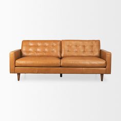 Mercana brand Olaf Tan Leather Sofa on a white background Tan Leather Sofa, Tan Leather Sofas, Square Arm Sofa, Stylish Sofa, Convertible Sofa, Unique Characteristics, Discount Furniture, Design Styles, Reclining Sofa