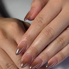 Chocolate Nail Ideas, Ombré Glazed Nails, Chocolate French Nails, Nails No Extension, Brown Chrome Nails French, Brown Ombre Chrome Nails, Glazed Ombre Nails, Brown Ombre French Tip Nails, Brown Nail Design Ideas