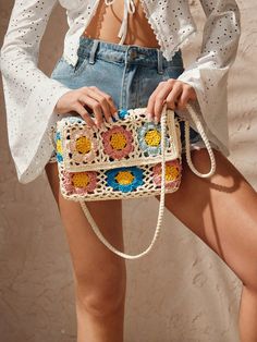 Women's Crochet Flower Design Crossbody Bag, For Teenagers Orange Casual,Fashionable   Polyester Plants Crochet Bags   Women Bags, size features are:Bust: ,Length: ,Sleeve Length: Crochet Flower Purse, Plants Crochet, Crochet Crossbody Bag, Crochet Women, Thrift Inspo, Crochet Idea, Crop Top Pattern, Crochet Stitches Guide, Fabric Purses