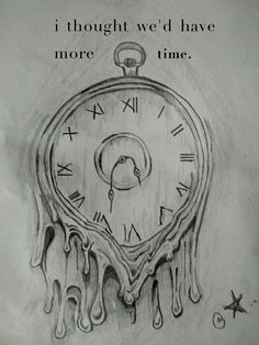 a drawing of a pocket watch with dripping paint