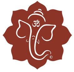 the ganeshi symbol is shown in red and white