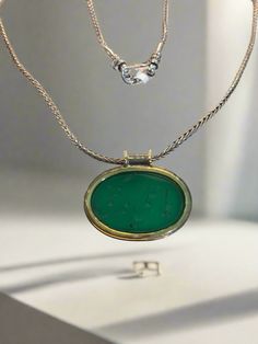 Gold and silver medallion with a seal stone green agate, Medallion, Vintage Jewelry, Handmade pendant, Greek Jewelry Evil Eye Stone, A Seal, Greek Jewelry, Agate Jewelry, Green Agate, Fine Jewelry Collection, Handmade Pendant, Looks Vintage, Handmade Pendants