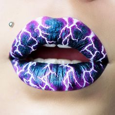 This look by the crazy talented Sarah McG is in a league of its own. For a base, she used Melt's Bane with Sugarpill's Cold Chemistry ... Lip Art Makeup, Alat Makeup, Lipstick Designs, Cloudy Skies, Nice Lips, Lip Makeup Tutorial, Lipstick Art, Crazy Makeup