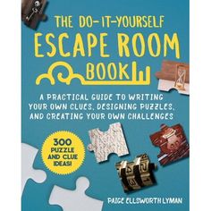 the do - it - yourself escape room book is shown with puzzles and pieces