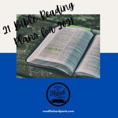 an open book with the title 21 bible reading plans for 2019