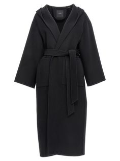 100% wool | Pinko Women's ekelon Coat in Black | FW23/24 Hooded Wool Coat, Italian Outfits, Luxury Retail, Long Coat, Black Coat, Wool Coat, Double Breasted, Fur Coat, Trench Coat