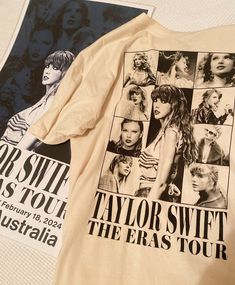 an old t - shirt with taylor swift's the eras tour posters on it