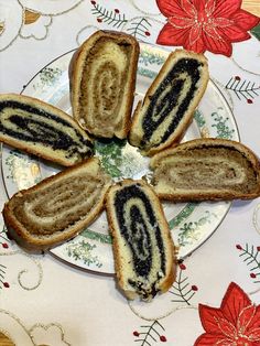 several slices of cake sitting on top of a plate