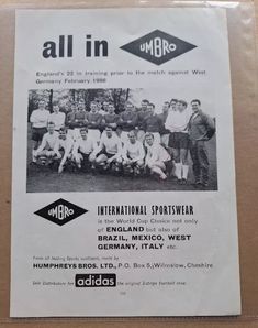 an old newspaper advertises the international sportswear team