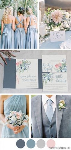 the wedding color scheme is blue and gray