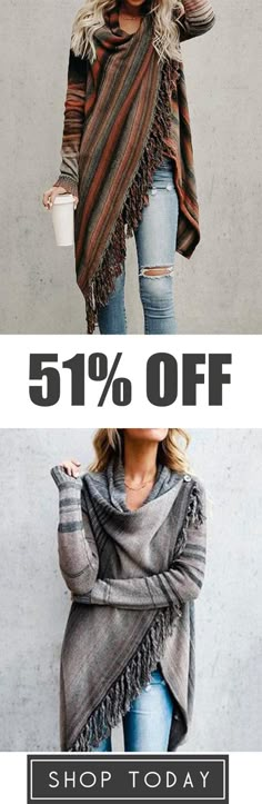 Women Irregular Tassel Vintage Fringed Blanket Cardigan&Coat Blanket Cardigan, Coat Women, Trend Fashion, Fashion Chic, Cardigan Coat, Bags Shoes, Buy 1, Look Fashion