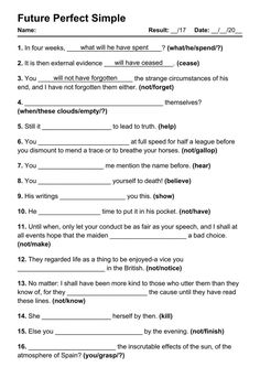 the future perfect simple worksheet is shown in black and white, with an image of