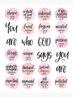 pink watercolor circles with the words you are who god says you are