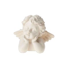 a white angel figurine with its eyes closed