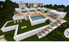 an aerial view of a modern house in minecraft