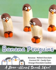 banana penguins made with melted chocolate and coconut oil