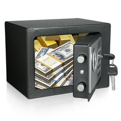 an open safe with money in it