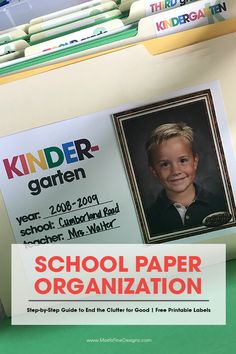 a school paper organization binder with an image of a child's photo on it