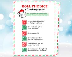 a roll the dice game with instructions on how to use it